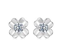 ZUOHUI Boucles d'oreilles à tige en argent sterling S925, forme trèfle à quatre feuilles, avec moissanite couleur D - Boucles d'oreilles minimalistes hypoallergéniques de 0,1 ct for femmes, à porter a