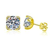 ZUOHUI Boucles d'oreilles à tige en argent sterling S925, hypoallergénique, marquise, moissanite, for femmes, design minimaliste, bouton floral, fermeture à pression(Gold,1ct)