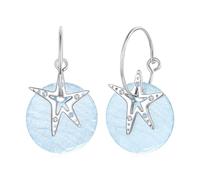 ZUOHUI Boucles d'oreilles créoles en argent sterling 925 et nacre bleue en forme d'étoile de mer pour femme - Hypoallergéniques, style marin estival, crochets d'oreilles oreilles sensibles
