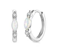 ZUOHUI Boucles d'oreilles créoles en argent sterling S925 avec moissanite et opale - Design géométrique minimaliste, fermoir à levier hypoallergénique for un usage quotidien et les occasions spéciales