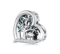 ZUOHUI Breloque arbre généalogique en forme de cœur - Perle en cuivre plaqué platine for bracelets, colliers, porte-clés | Trou de 4,5 mm compatible avec Pandora, Biagi, Troll