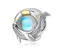 ZUOHUI Breloque baleine en argent sterling 925 plaqué or 14 carats et pierre de lune for femme - Perle multi-usages for bracelets | Cadeau unique for anniversaires, fête des Mères et enfants