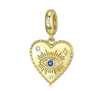 ZUOHUI Breloque cœur mauvais œil plaquée or S925 | Compatible avec les bracelets Pandora | Bijoux en argent sterling à faire soi-même et cadeau protecteur for femme et sœur (21,3 mm)