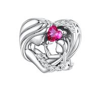 ZUOHUI Breloque cœur mère et enfant - Perle DIY plaquée cuivre for bracelets, colliers | Compatible avec Pandora, Biagi | Cadeau for maman, femme, fille