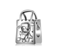 ZUOHUI Breloque de sac de courses en forme d'ours en peluche oxydé en argent sterling S925 for femmes, for bracelets Pandora, fabrication de bijoux à faire soi-même, perle fourre-tout mignonne