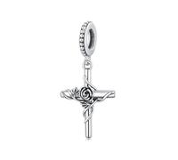 ZUOHUI Breloque en argent sterling avec croix en forme de rose for femme - Perle romantique for la fabrication de bijoux, cadeau for elle, compatible avec les bracelets Pandora