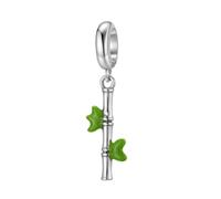 ZUOHUI Breloque en argent sterling S925 avec perle de bambou et feuille en émail vert - Bijou à faire soi-même, cadeau for elle, femme, épouse, maman - Breloques compatibles avec les bracelets Pandora