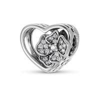 ZUOHUI Breloque en argent sterling S925 en forme de cœur for femme, incrustée de zircons, compatible avec les bracelets et colliers Pandora, Biagi, Troll et Chamilia.
