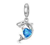 ZUOHUI Breloque en argent sterling S925 en forme de requin cœur | Compatible avec les bracelets Pandora | Cadeau bijou sur le thème de l'océan for femme et sœur (4,5 mm)