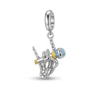ZUOHUI Breloque en argent sterling S925 for femme, motif tête de mort, microphone rock, compatible avec les bracelets et colliers Pandora, Biagi, Troll et Chamilia, fabrication de bijoux DIY