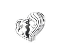 ZUOHUI Breloque en forme de cœur en cuivre plaqué platine avec une petite fille et un chat, compatible avec les bracelets Pandora, charm animalier adorable