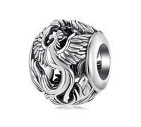 ZUOHUI Breloque en forme de phénix en cuivre plaqué platine for la fabrication de bijoux, cadeau de charme animal porte-bonheur chinois vintage for femme, compatible avec les bracelets Pandora