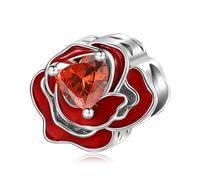 ZUOHUI Breloque fleur de rose en argent sterling 925 avec revêtement époxy coloré - Perles DIY for bracelets et colliers | Cadeaux romantiques for femme, petite amie, sœur (Saint-Valentin, anniversair