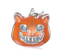 ZUOHUI Breloque Halloween phosphorescente en argent sterling S925, motif citrouille, chat et pain, émaillée, compatible avec les bracelets et colliers Pandora, Biagi, Troll et Chamilia.