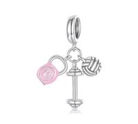 ZUOHUI Breloque haltère de volley-ball Kettlebell en argent sterling 925 avec revêtement époxy rose - Bijoux de fitness DIY | Cadeaux motivants for femmes, sœurs et athlètes