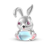 ZUOHUI Breloque lapin en argent sterling 925 avec pierre de lune for femme - Perle fantaisie et originale for bracelets et colliers | Cadeau idéal for un anniversaire, la fête des Mères ou une remise