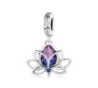 ZUOHUI Breloque lotus turquoise dégradé - Perle en cuivre aspect argent sterling for la fabrication de bijoux, bracelets compatibles Pandora (trou de 4,5 mm) - Cadeau for elle
