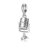 ZUOHUI Breloque microphone vintage en argent sterling S925 pour femme - Perle à personnaliser pour bracelets, colliers et porte-clés, bijou cadeau pour elle