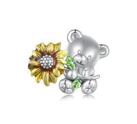 ZUOHUI Breloque ours tournesol for femme - Perle DIY en cuivre plaqué or blanc, trou de 4,5 mm, compatible avec les bracelets Pandora, cadeau d'anniversaire