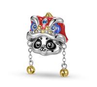 ZUOHUI Breloque Panda Danse du Lion en argent sterling - Argent 925 et plaqué or 14 carats, trou de 4,5 mm for bracelets Pandora, cadeau de bijoux DIY for femme (anniversaire, fête des Mères)