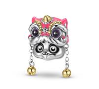 ZUOHUI Breloque panda en argent sterling 925, chapeau de danse du lion rose, plaqué or 14 carats, for la fabrication de bijoux DIY, compatible avec les bracelets Pandora, cadeau for femme (maman, sœur