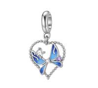 ZUOHUI Breloque papillon bleu en argent sterling S925 for femme, compatible avec les bracelets et colliers Pandora, Biagi, Troll et Chamilia, fabrication de bijoux DIY