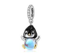 ZUOHUI Breloque pendante en forme de pingouin mignon en argent sterling 925 et pierre de lune - Perle pour bracelet ou collier (compatible Pandora, Troll, Chamilia)