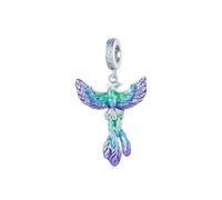 ZUOHUI Breloque phénix en cuivre plaqué platine et émail dégradé for la fabrication de bijoux for femmes, perle d'oiseau en relief 3D for bracelets compatibles Pandora, souvenir de bricolage