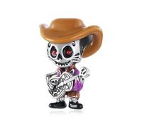 ZUOHUI Breloque tête de mort de guitariste en argent sterling 925 for bracelet Pandora, cadeau for femme, épouse ou fille(SCC3248)