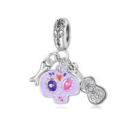 ZUOHUI Breloque tête de mort de guitariste en argent sterling 925 for bracelet Pandora, cadeau for femme, épouse ou fille(SCC3249)