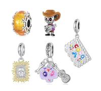 ZUOHUI Breloque tête de mort de guitariste en argent sterling 925 for bracelet Pandora, cadeau for femme, épouse ou fille(5pcs)