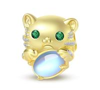 ZUOHUI Breloque tigre en argent sterling 925 avec pierre de lune et plaqué or 14 carats for femme - Accessoire de création de bijoux animaliers for bracelets et colliers | Cadeau d'anniversaire, de fê