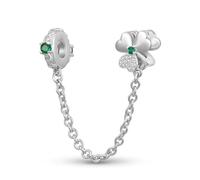 ZUOHUI Breloque trèfle en argent sterling 925 avec zircone verte for femme - Perle antidérapante for bracelets et colliers | Cadeau idéal for les anniversaires, la fête des Mères et les anniversaires