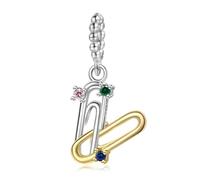 ZUOHUI Breloque trombone en argent sterling 925 avec or 14 carats et zircon | Compatible avec les bracelets Pandora | Cadeau bijou moderne à faire soi-même for femme et sœur (21,6 mm)