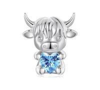 ZUOHUI Breloque vache écossaise des Highlands en argent sterling S925, perle for la création de bijoux DIY, cadeau for elle (épouse, maman, fille) | Compatible avec les bracelets européens Pandora