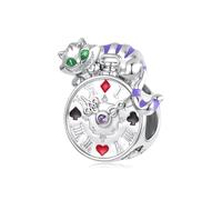 ZUOHUI Breloques de conte de fées en cuivre plaqué platine for femmes, fabrication de bijoux à faire soi-même, perles de tasse à thé licorne château for Bracelets Pandora(Clock Cat YIC187)