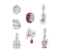 ZUOHUI Breloques de conte de fées en cuivre plaqué platine for femmes, fabrication de bijoux à faire soi-même, perles de tasse à thé licorne château for Bracelets Pandora(7pcs)