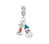 ZUOHUI Breloques de Noël en argent sterling S925 for femme, motif bonhomme de neige et pomme, compatibles avec les bracelets et colliers Pandora, Biagi, Troll et Chamilia.