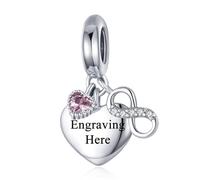 ZUOHUI Breloques en argent Sterling 925 for femmes, for Bracelets Pandora, accessoire de pendentif d'amour sans fin en forme de cœur, DIY(Engraving available)