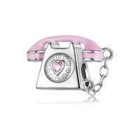 ZUOHUI Breloques en argent sterling 925 - Pendentif téléphone rose vintage avec zircone 3A et triple placage platine, jolies breloques DIY compatibles avec Pandora/Biagi/Troll/Chamilia (coffret cadeau