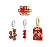 ZUOHUI Breloques en argent sterling S925 pour bracelets Pandola/Troll, nœud chinois, pochette porte-bonheur, perles à faire soi-même en aubépine et tomate, cadeau pour elle(4pcs)
