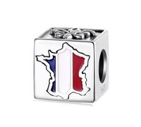 ZUOHUI Breloques en argent sterling S925 pour femme - Perles cubiques souvenir des États-Unis, de Pologne, d'Italie et de France pour bracelets Pandora DIY, cadeau pour elle(SCC3167)