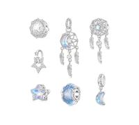 ZUOHUI Breloques en perles attrape-rêves en cuivre plaqué platine for la fabrication de bijoux, motif ciel étoilé, cadeau for femme, compatible avec les bracelets européens(7pcs)