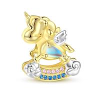 ZUOHUI Charm « cheval à bascule licorne » en argent sterling S925 plaqué or 14 carats avec pierre de lune, pour bracelets Pandora pour femmes - Création de bijoux DIY