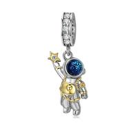 ZUOHUI Charme astronaute en argent sterling 925 | Perle spatiale fabriquée à la main | Convient à Pandora | Bijoux DIY | Cadeau écologique for les femmes