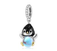 ZUOHUI Charme en pierre de lune pingouin en argent sterling 925 | Perle animale mignonne | Convient à Pandora | Bijoux DIY | Cadeau d'anniversaire for elle