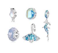 ZUOHUI Charms en argent sterling S925 sur le thème des animaux marins pour la création de bijoux DIY par les femmes vie marine pour bracelets compatibles avec Pandora(5pcs)