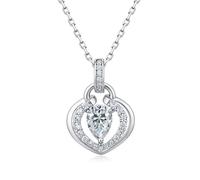 ZUOHUI Collier en argent S925 en forme de cœur et Moissanite, pendentif coupe poire, chaîne superposée for femmes, anniversaire de saint-valentin, maman et femme(Silver)