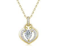 ZUOHUI Collier en argent S925 en forme de cœur et Moissanite, pendentif coupe poire, chaîne superposée for femmes, anniversaire de saint-valentin, maman et femme(Gold)
