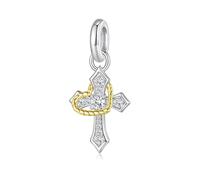 ZUOHUI Croix en argent S925, breloque en forme de cœur, compatible avec les perles Pandora